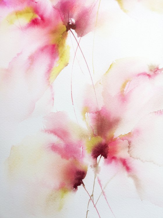 Romantic floral art, watercolor delicate flowers Lightness