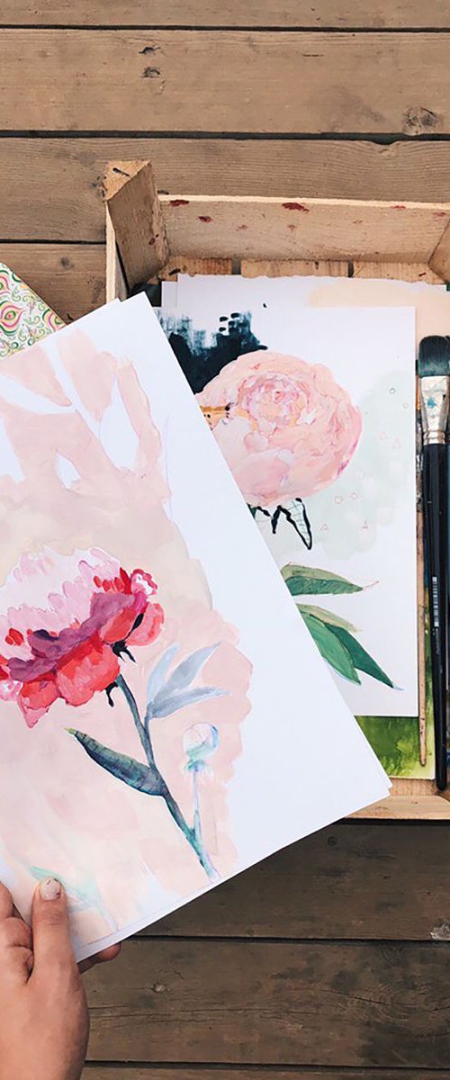 Peony. Gouache study by Anastasia Mazur-Skrobova