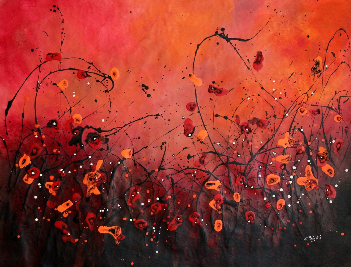 Abstract Botanical Acrylic Painting By Cecilia Frigati, 44 X 33, Autumn Melodies #8, Original Artwork