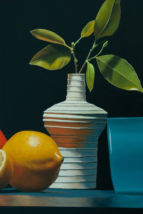 Still Life with Citrus Fruits, Vase and Glass