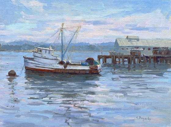 Old Fishing Boat At Monterey Wharf Oil painting by Tatyana Fogarty