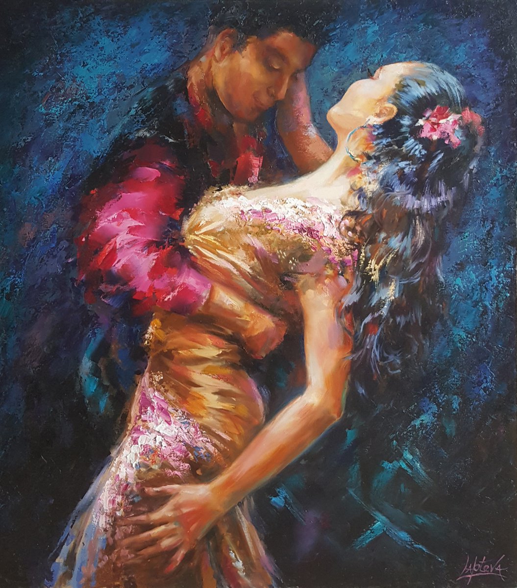 Impressionistic Portrait Oil Painting By Viktoria Lapteva, 30 X 33", Passionate Dance, Original Artwork