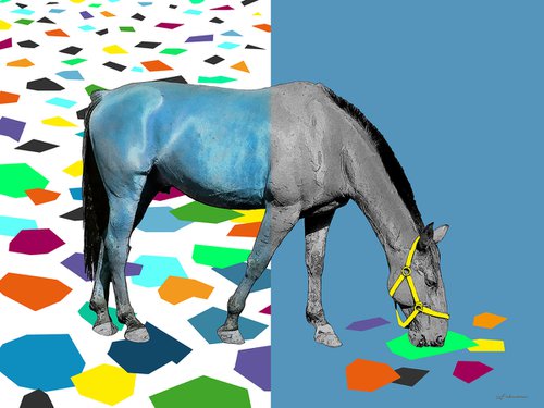"Silence", horse, digital art, gislée on canvas by Uwe Fehrmann