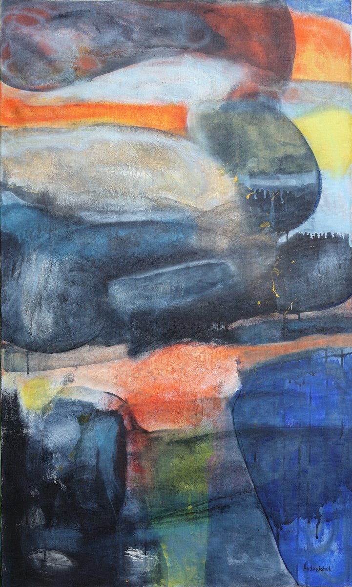 Expressive Abstract Acrylic Painting By Artem Andreichuk, 30 X 49, Dreams After War, Original Artwork