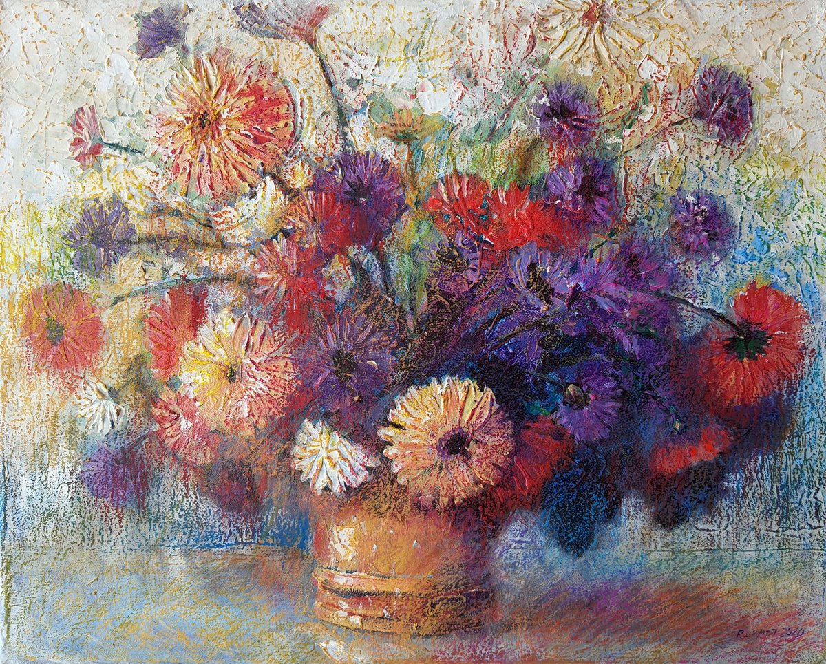 Impressionistic Botanical Acrylic Painting By Rakhmet Redzhepov, 24 X 20", Flowers 2, Original Artwork