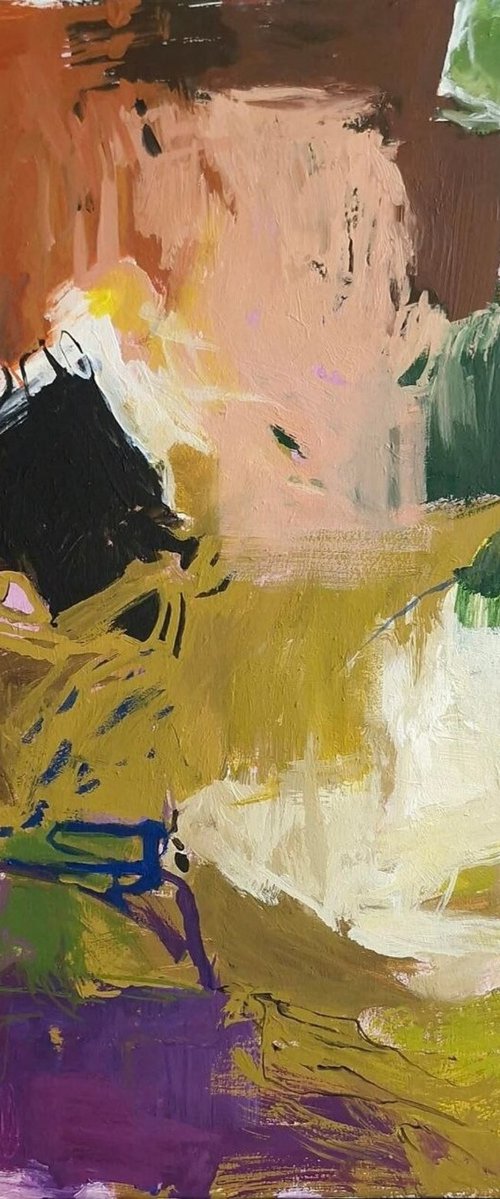 "Rise 2" Abstraction green purple pink art by Yana Sagan
