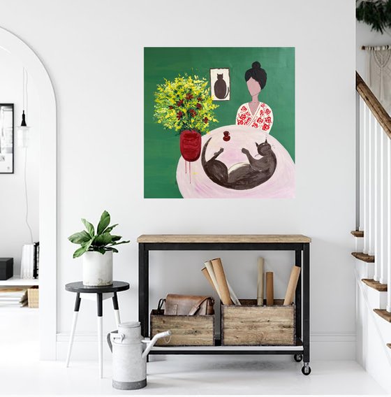 Woman with Cat original Painting