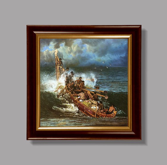 Fishermen and wave
