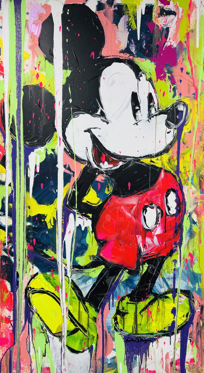 Urban And Pop Animal Acrylic Painting By Antoni Dragan, 35 X 63, Mickey