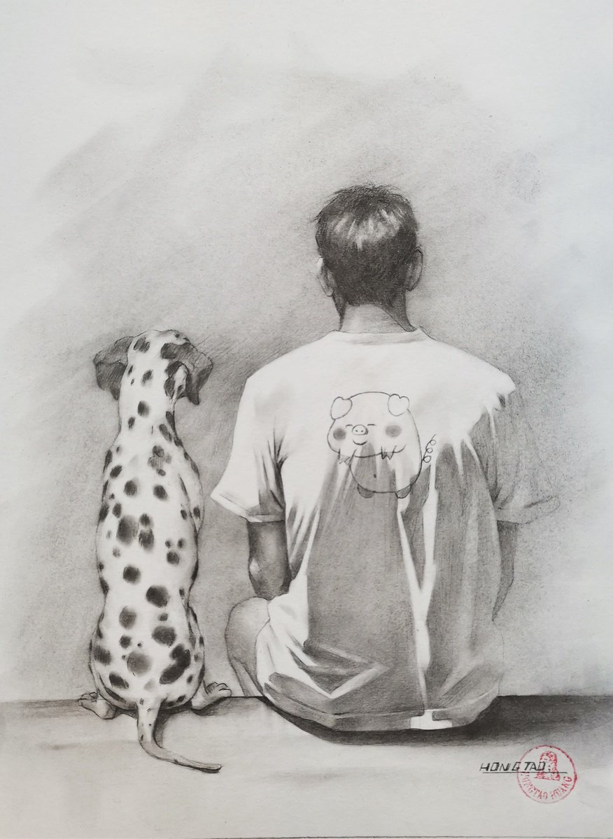 Illustrative Portrait Pencil Drawing By Hongtao Huang, 11 X 7, My Friend, Original Artwork