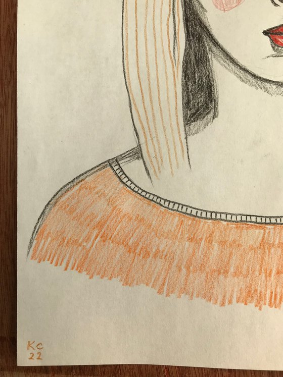 Portrait in an Orange Top - Original Charcoal Drawing