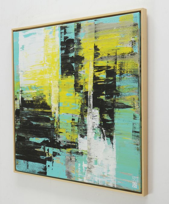 Yellow Square Artwork - Static Balance - Incl Frame 85x85cm - Ronald Hunter - 6S