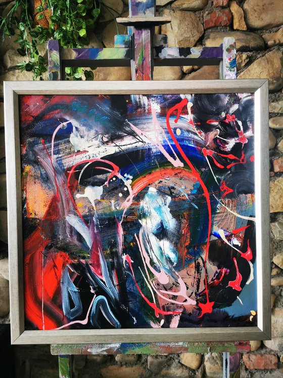 Framed large abstract beautiful action painting dreams by O Kloska