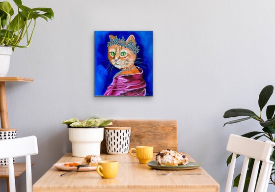 The CAT QUEEN inspired by portrait of Queen Elizabeth II home  urban art feline art for cat lovers gift idea