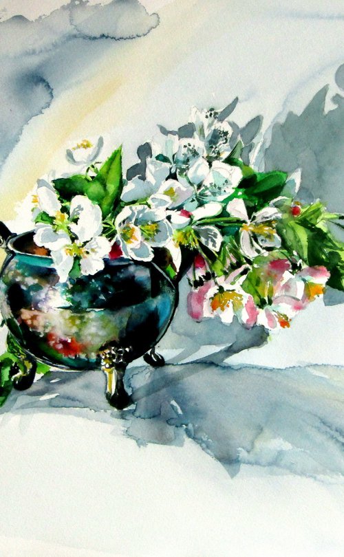 Still life with flowering branch by Kovács Anna Brigitta