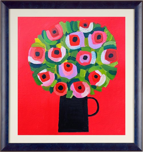 Summer Bouquet on Red by Jan Rippingham