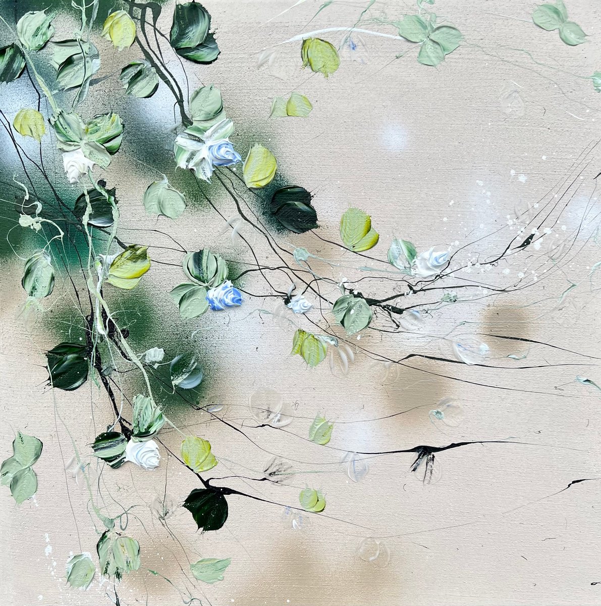 Blue Romance VI floral textured painting by Anastassia Skopp