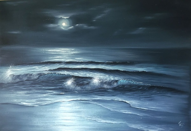 Moon Dance Full Moon Over The Ocean Painting Artfinder