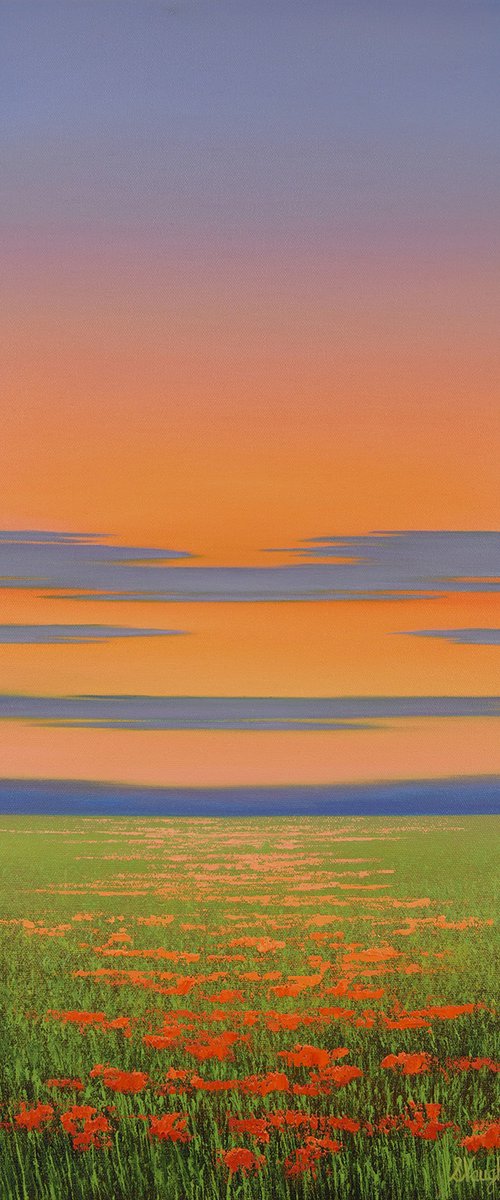 Field of Flowers - Colorful Sunset Landscape by Suzanne Vaughan