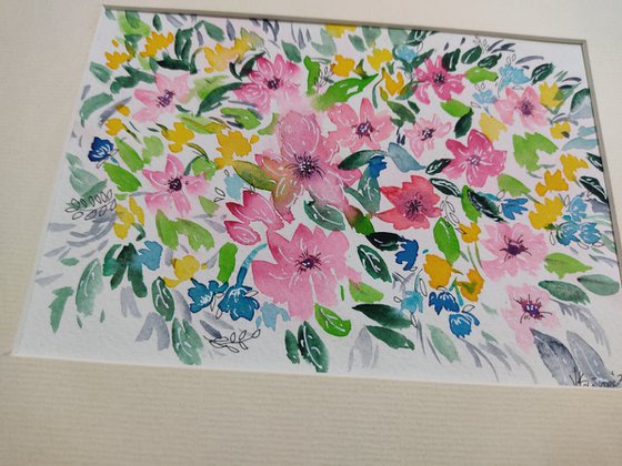 Blossoms - Watercolour painting - gift - affordable art - matted artwork