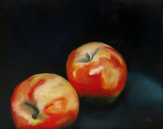 Two Apples (iii) - Still Life Oil Painting