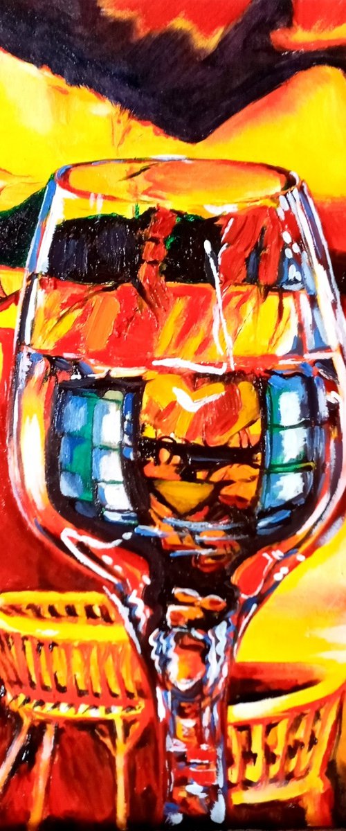 reflection in a glass of wine by Nataliia Shevchenko