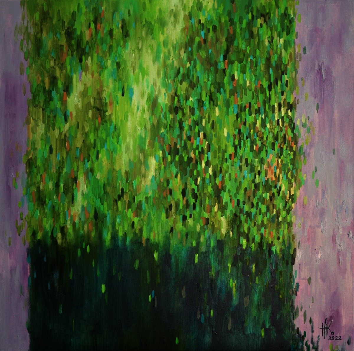 Organic Abstract Oil Painting By Zhanna Kondratenko, 28 X 28", Blossoming. Juicy Grass, Original Artwork