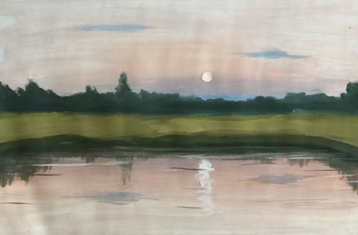 Impressionistic Landscape Painting By Anastasia Terskih, 23 X 17, Summer Night, Original Artwork