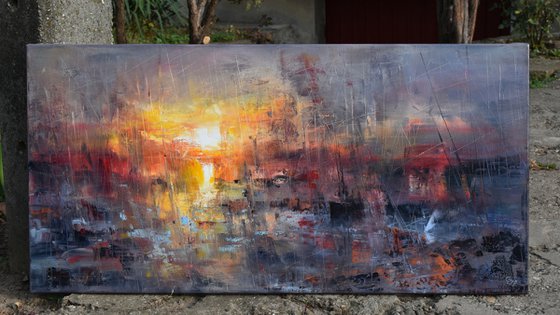 "Harbor of destroyed dreams - The curse of Giving" W100 x H50cm