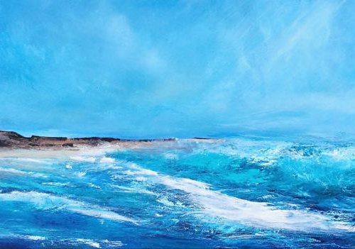 Coastal Dreams - Blue, Panoramic, Cornwall, Scotland, Coast, Seascape by Mel Graham