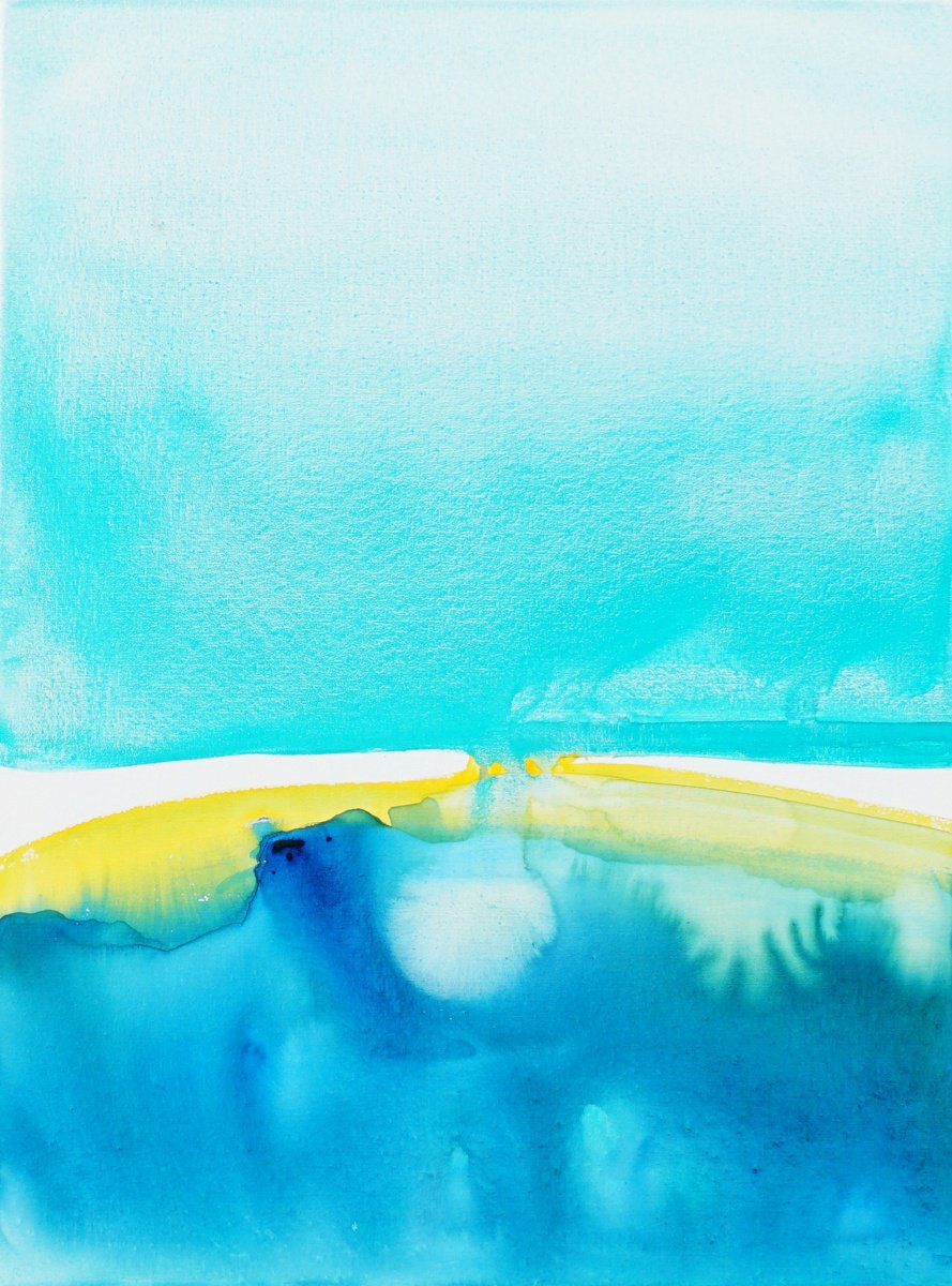 Abstract Watercolour By Jelena B, 18 X 24, Lake Above, Original Artwork