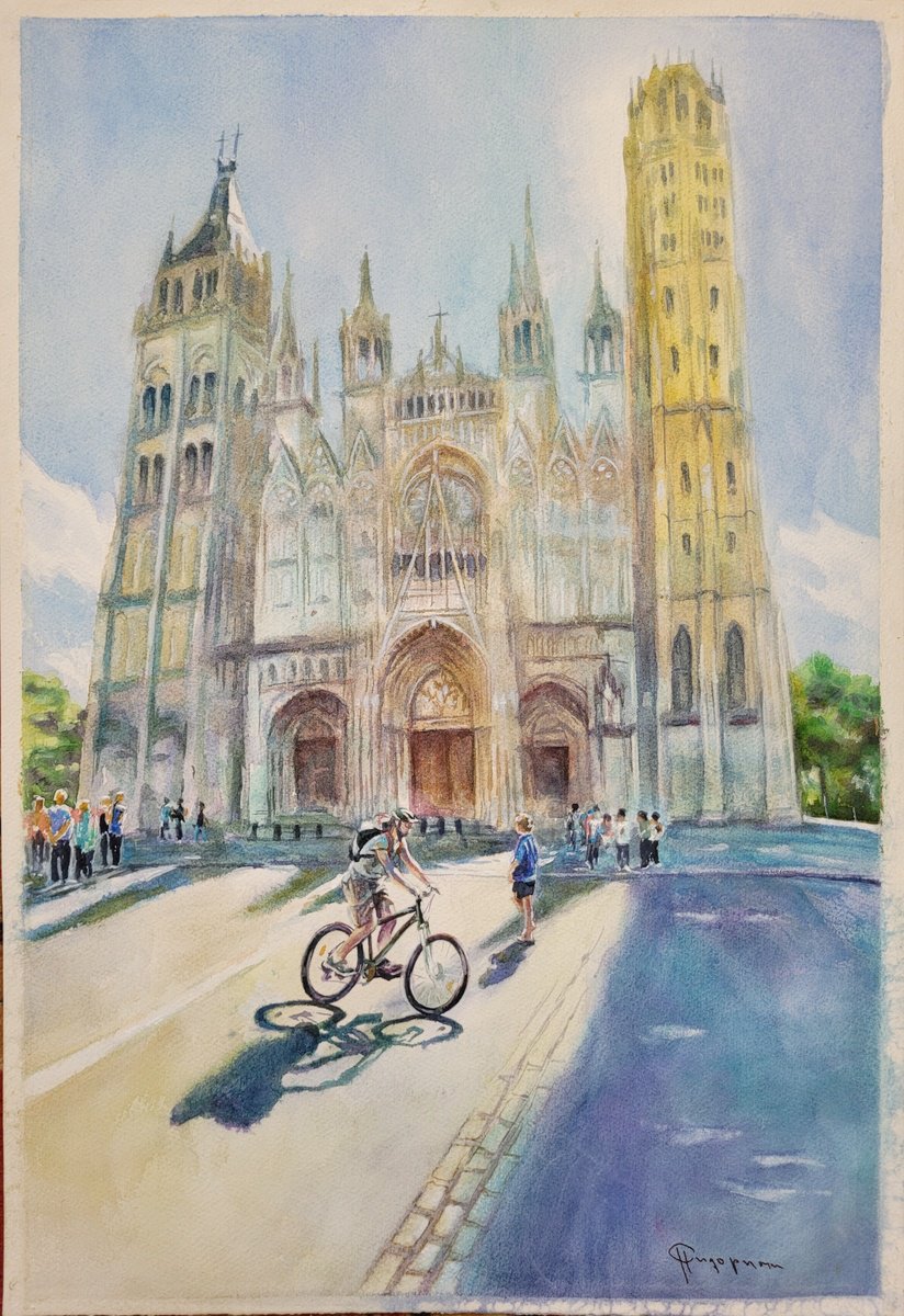 Impressionistic Cityscapes Watercolour By Natalia Sidorina, 15 X 22", Impressions. (Rouen Cathedral), Original Artwork