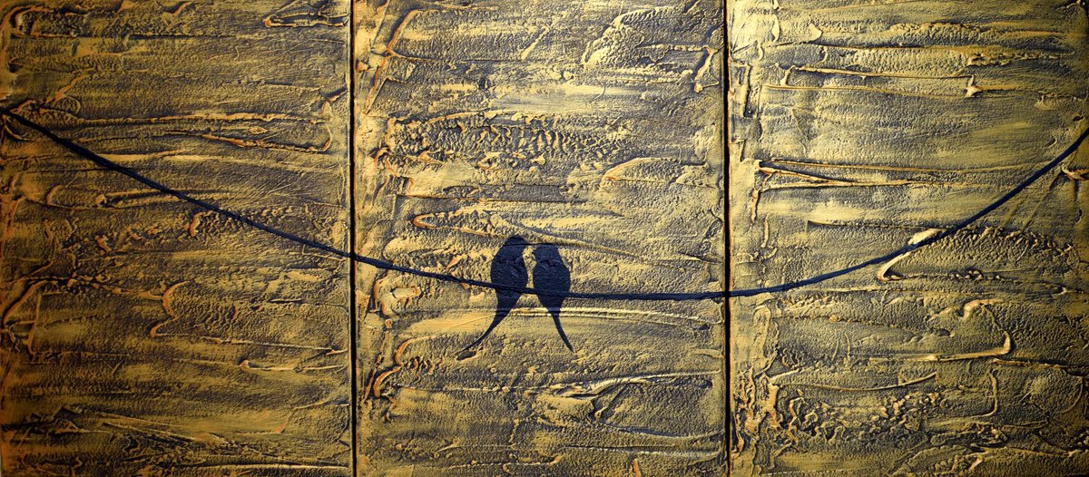 Impressionistic Abstract Painting By Stuart Wright, 48 X 20", Aztec Birds, Original Artwork