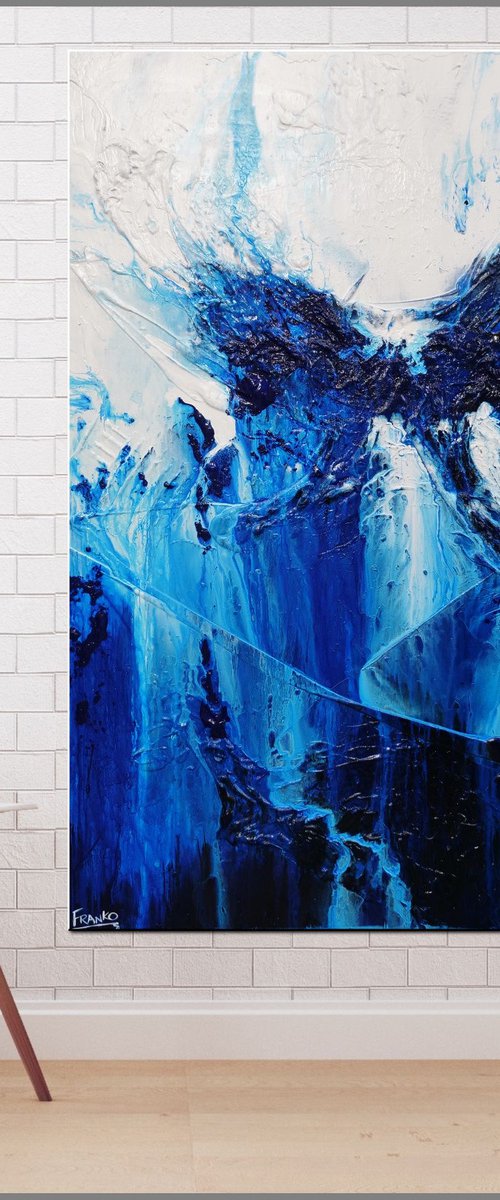 Blueberry Falls 120cm x 150cm Blue White Textured Abstract Art by Franko