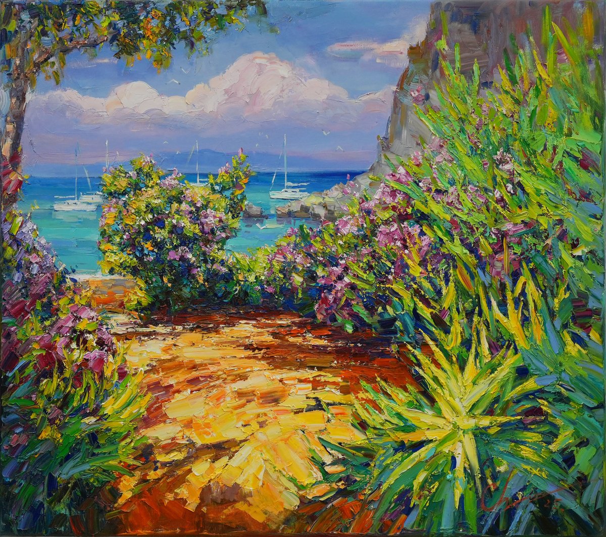 Impressionistic Landscape Oil Painting By Serhii Cherniakovskyi, 35 X 31", Hot Summer Day, Original Artwork