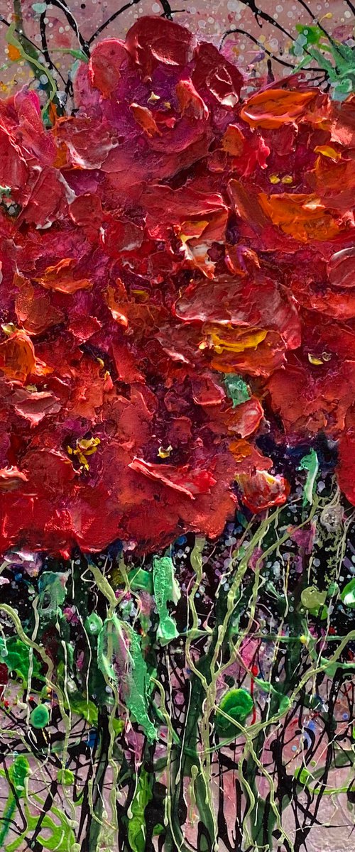 Scarlet Bloom Impasto Abstract by Lena Owens at OLena Art
