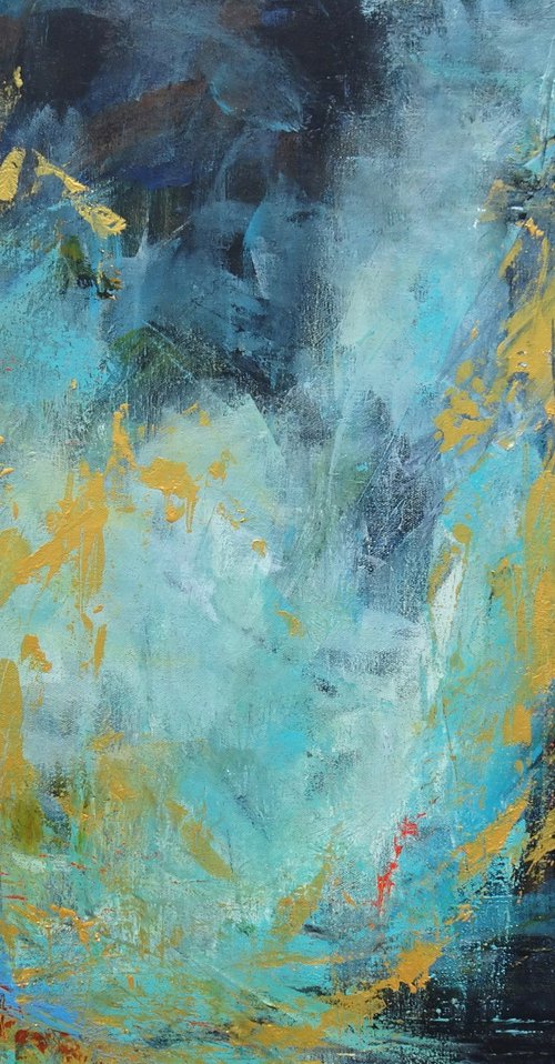 BALANCE OF INFINITY. Navy Blue, Teal, Gold, Red Contemporary Abstract Acrylic Painting, Modern Art by Sveta Osborne