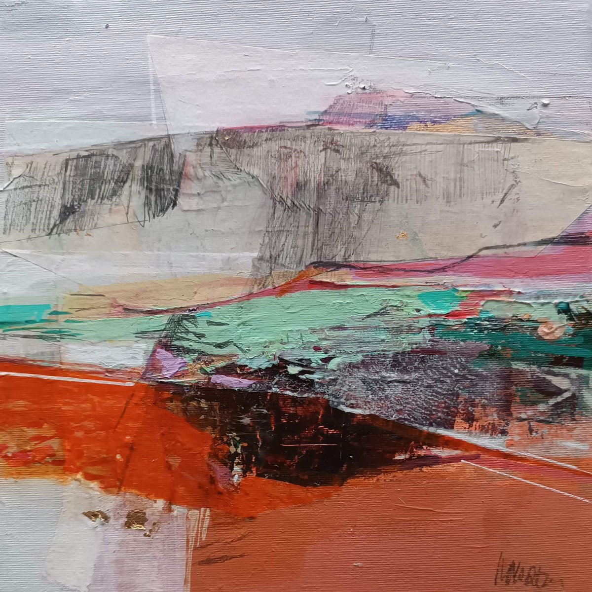 Abstract Landscape Acrylic Painting By Magdalena Morey, 9 X 9", The Textured Land 3, Original Artwork