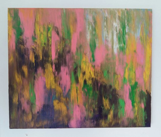Abstraction Summer memories, original oil painting, 60×50 cm, FREE SHIPPING / yellow / pink / brown / green