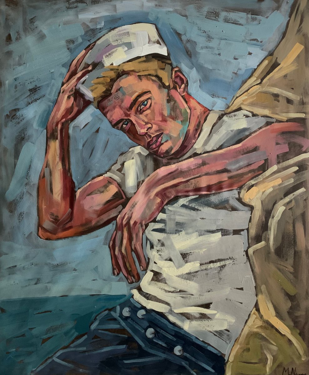 Male figure oil painting sailor pin up man by Emmanouil Nanouris