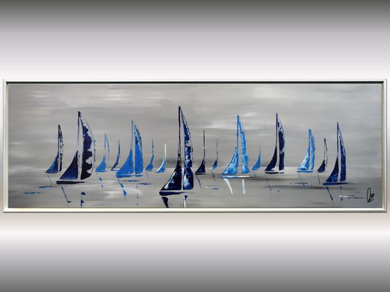 Summertime II  acrylic abstract painting sailboat painting framed canvas wall art