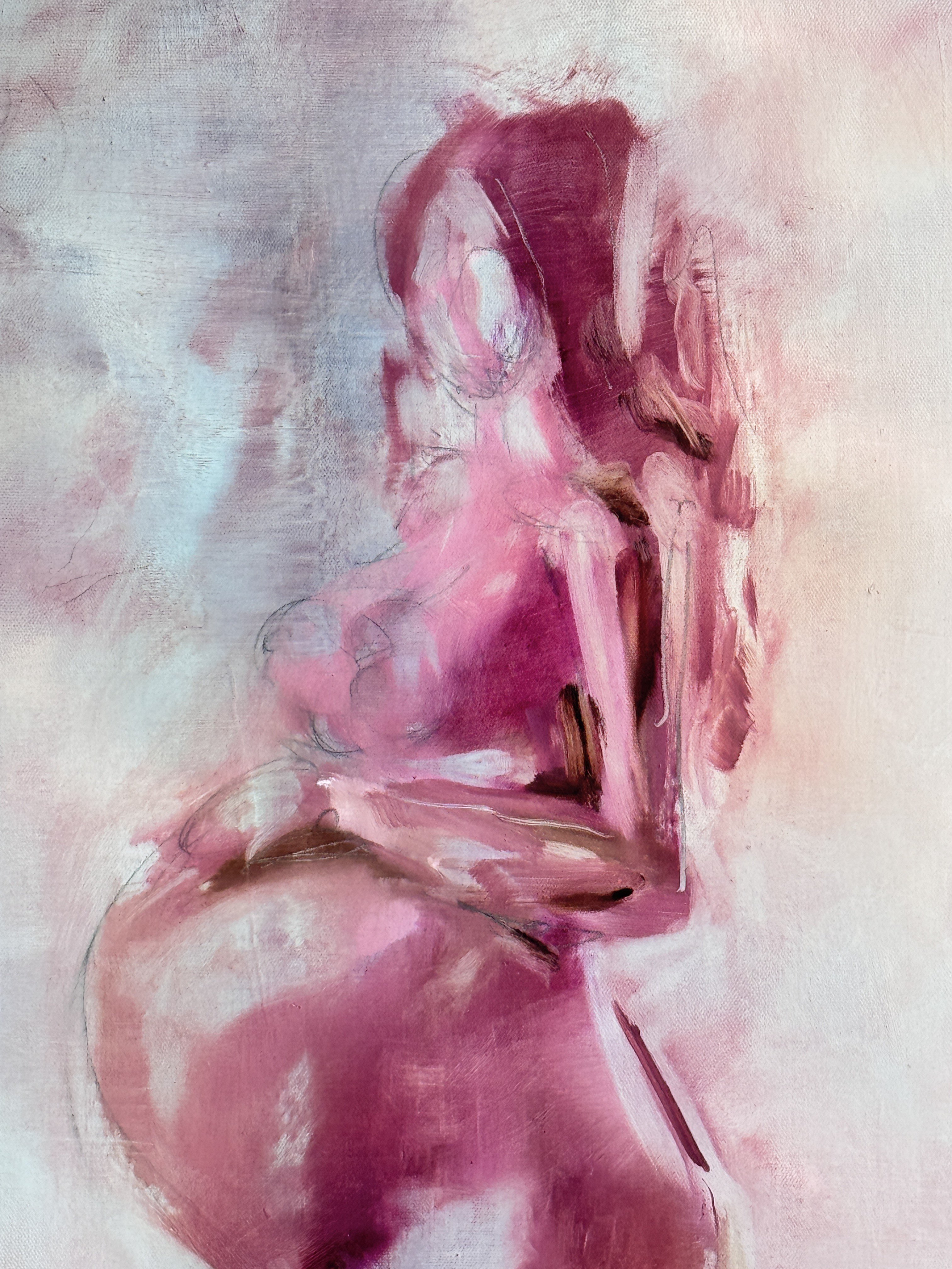 Expressive Portrait Oil Painting By Roberta Heslop, 20 X 30", Holding Life, Original Artwork