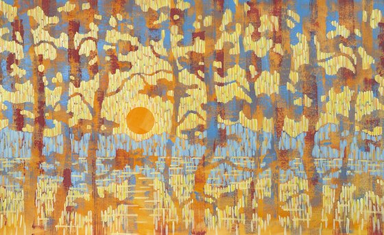 Through the Pines. Yellow Sunset