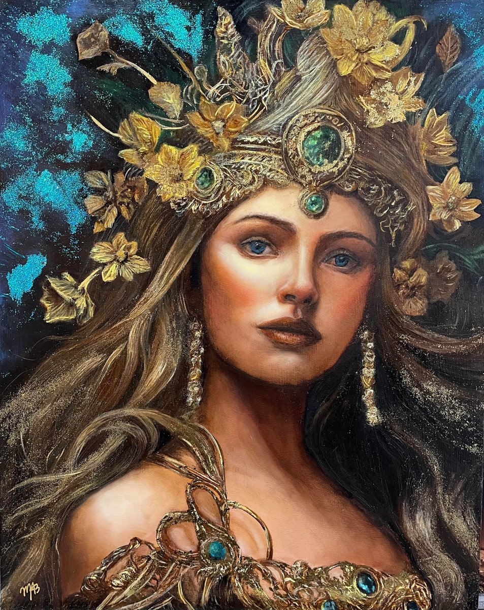 Surrealistic Portrait Acrylic Painting By Maria Arias, 19 X 22", Eirene, Original Artwork