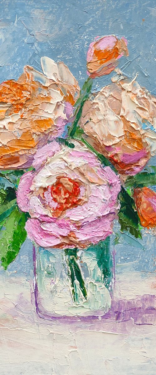 Bouquet Painting Original Art Pink Floral Artwork Flower Still Life Wall Art Impasto Small Oil Panting by Yulia Berseneva