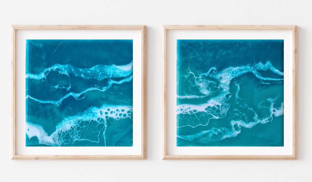 Mini diptych Blue lagoon - original seascape artwork, set of 2 by Delnara El
