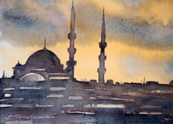 ISTANBUL SILHOUETTES 4, WATERCOLOR ON PAPER, 27 x 21 cm