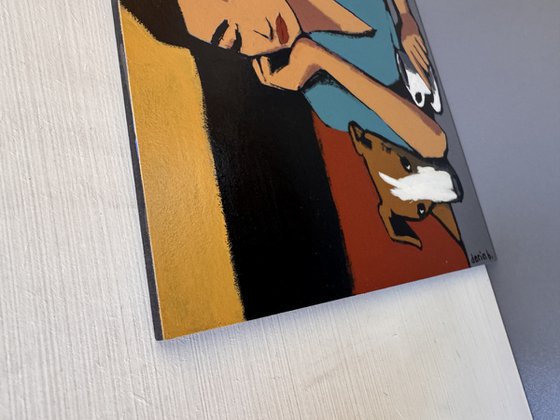 Woman with Dog and Coffee – Original Painting