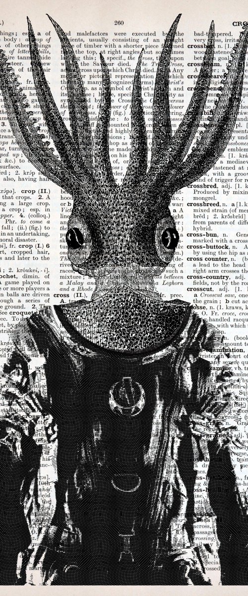 Ancient Astronaut - Collage Art Print on Large Real English Dictionary Vintage Book Page by Jakub DK - JAKUB D KRZEWNIAK