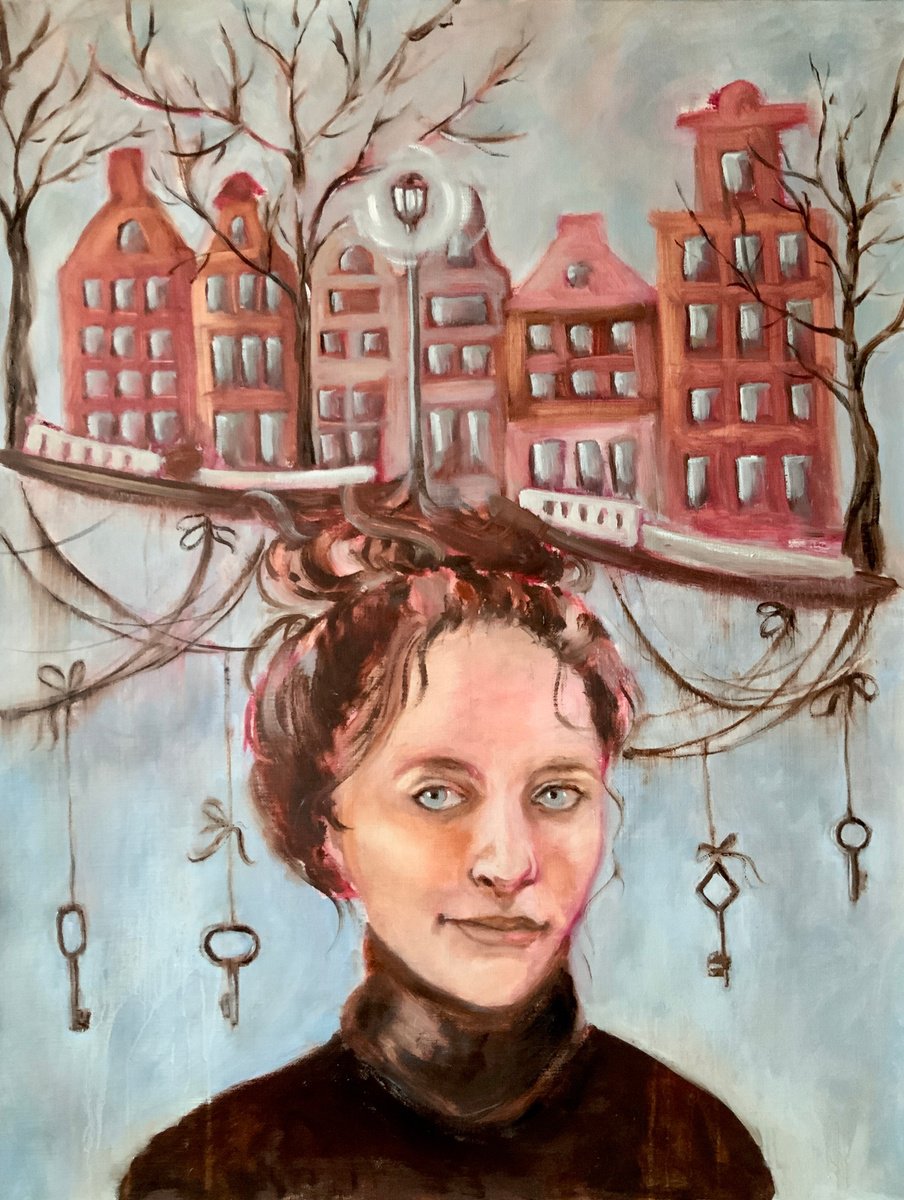 Surrealistic Portrait Oil Painting By Alexandra Jagoda (Ovcharenko), 24 X 31, The Inner City, Original Artwork